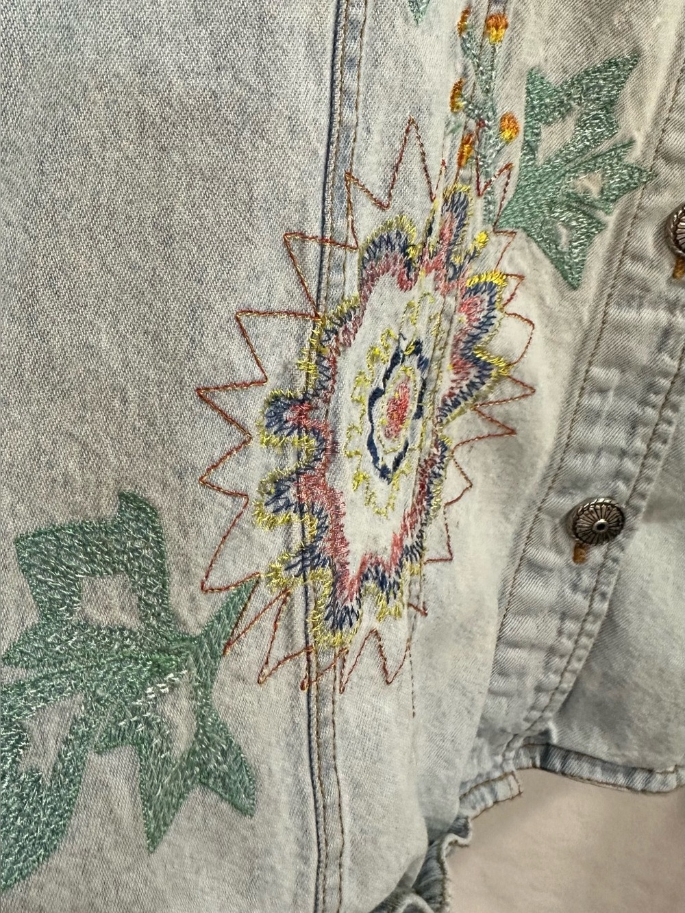 White Stag Light Blue Denim Jacket with Multicolor Floral Embroidery. - Picture 5 of 15